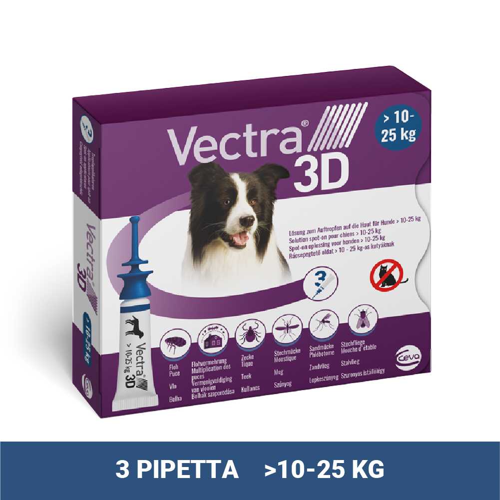 Vectra 3D Spot On 10-25 kg tömegű kutyáknak – Védelem szúnyog, kullancs és bolha ellen